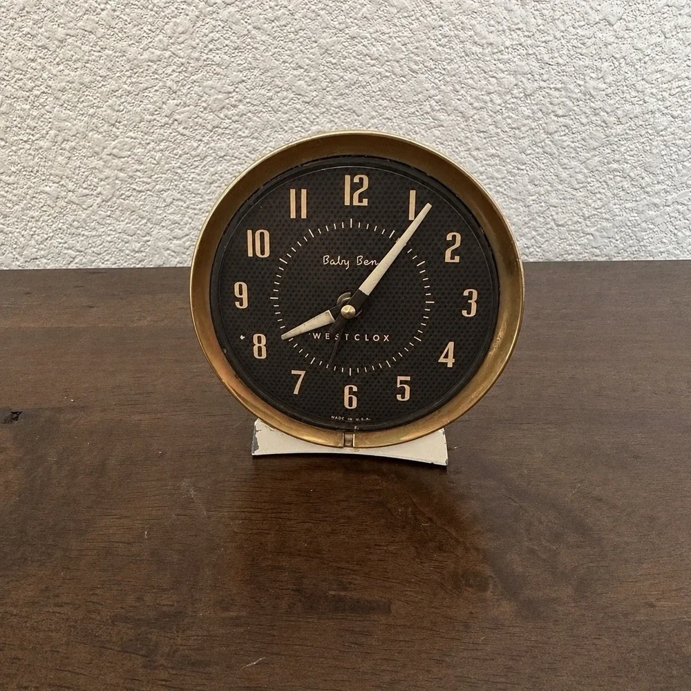 Vintage Westclox Baby Ben 321-L Alarm Clock White Gold Works w/ Original Box
